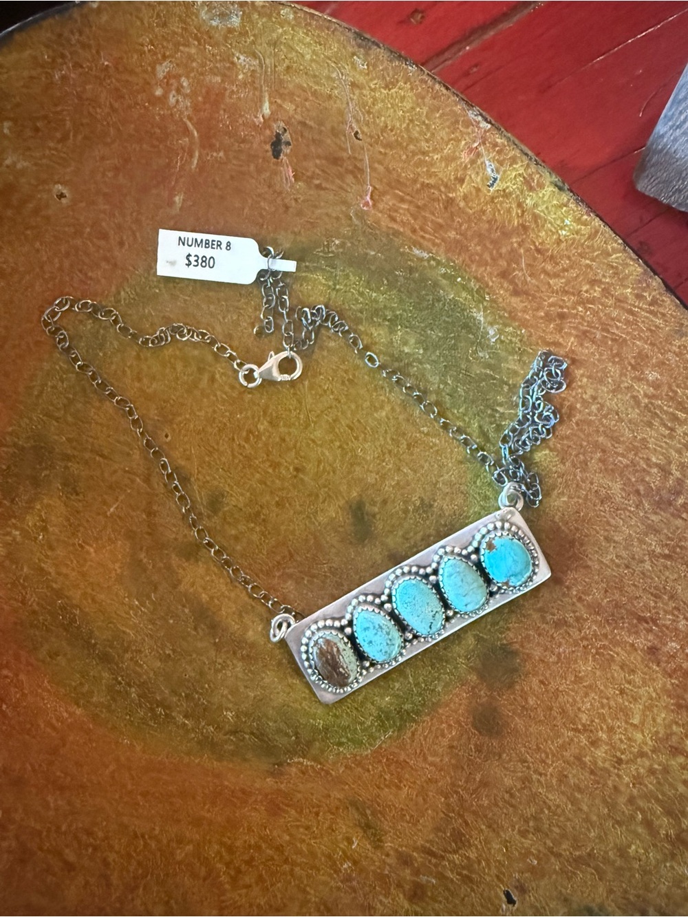 5 Stone Sterling Silver Mine 8 Turquoise Pendant Bar.